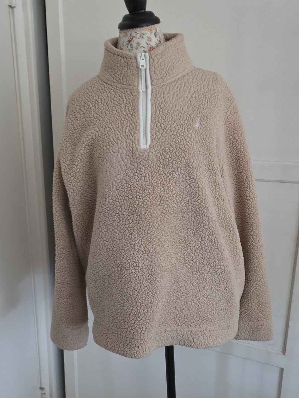 Nautica Cozy Beige Sherpa Quarter-Zip Pullover